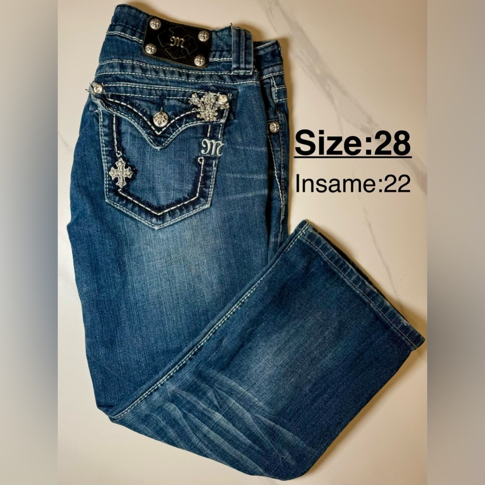 Miss Me Blue Embellished Cropped Jeans